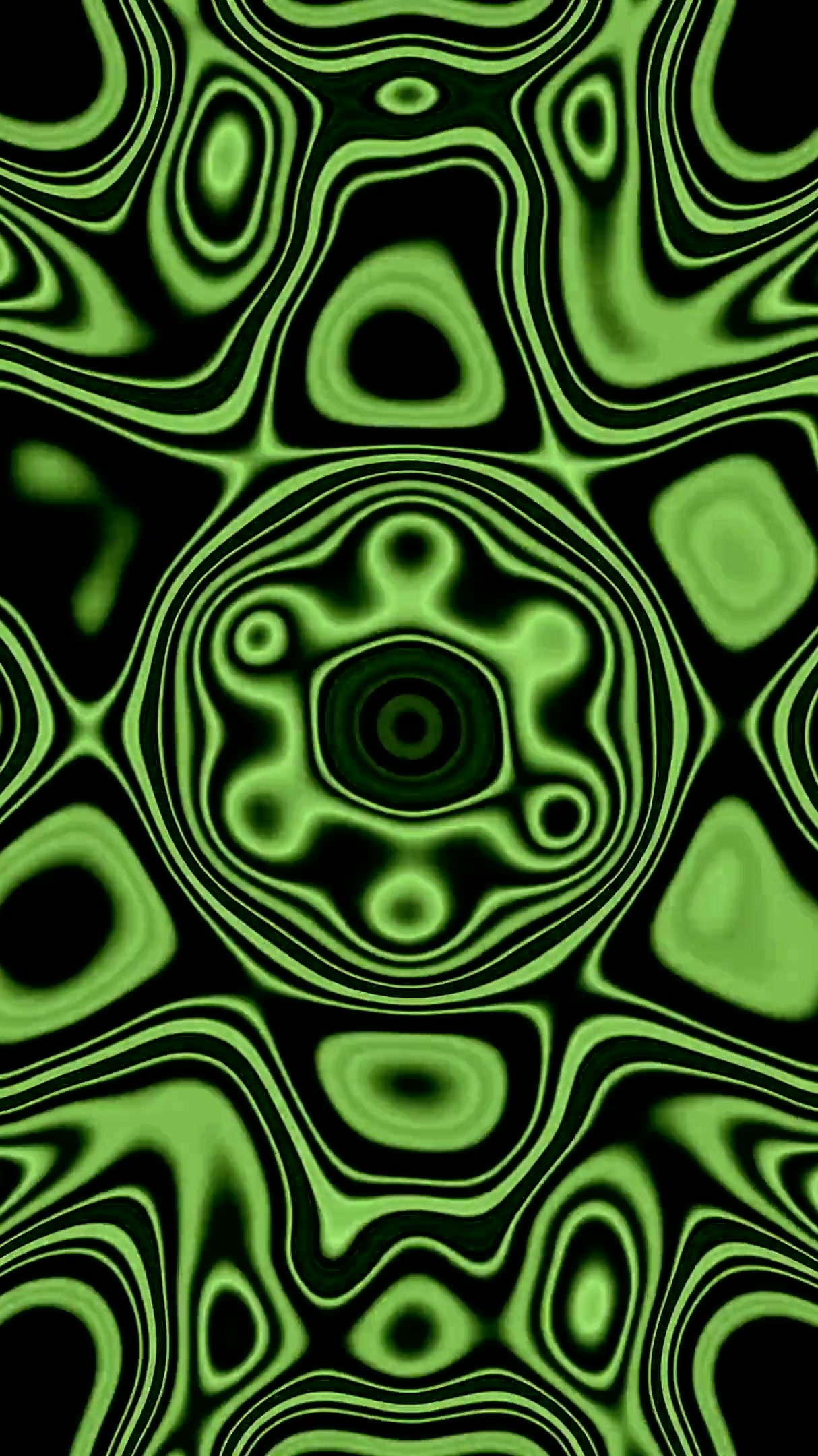 Seamless tunnel video loop with glowing green shapes and patterns for unique visual experience