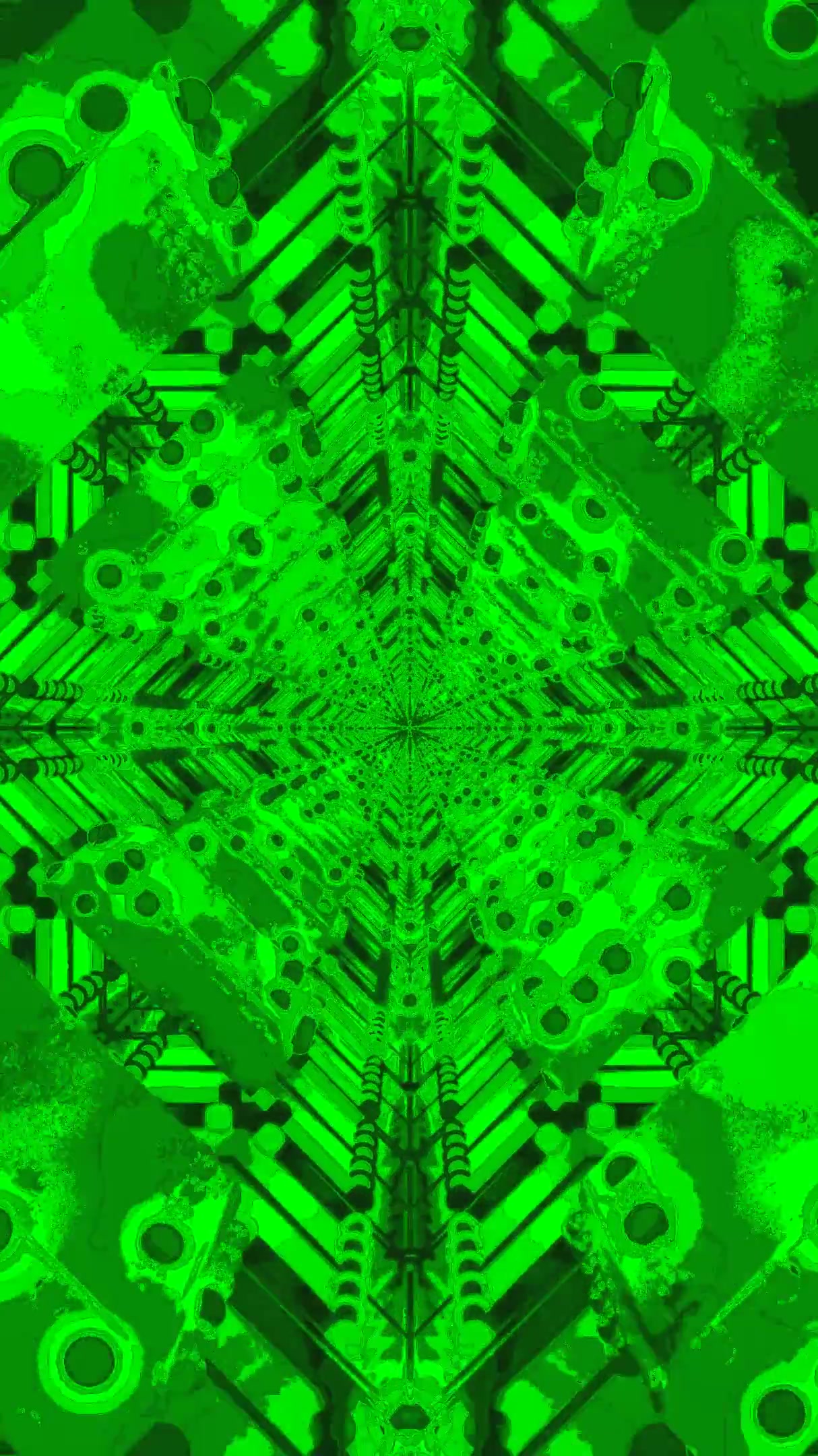 Seamless looping tunnel video screensaver displaying vibrant green patterns and shapes