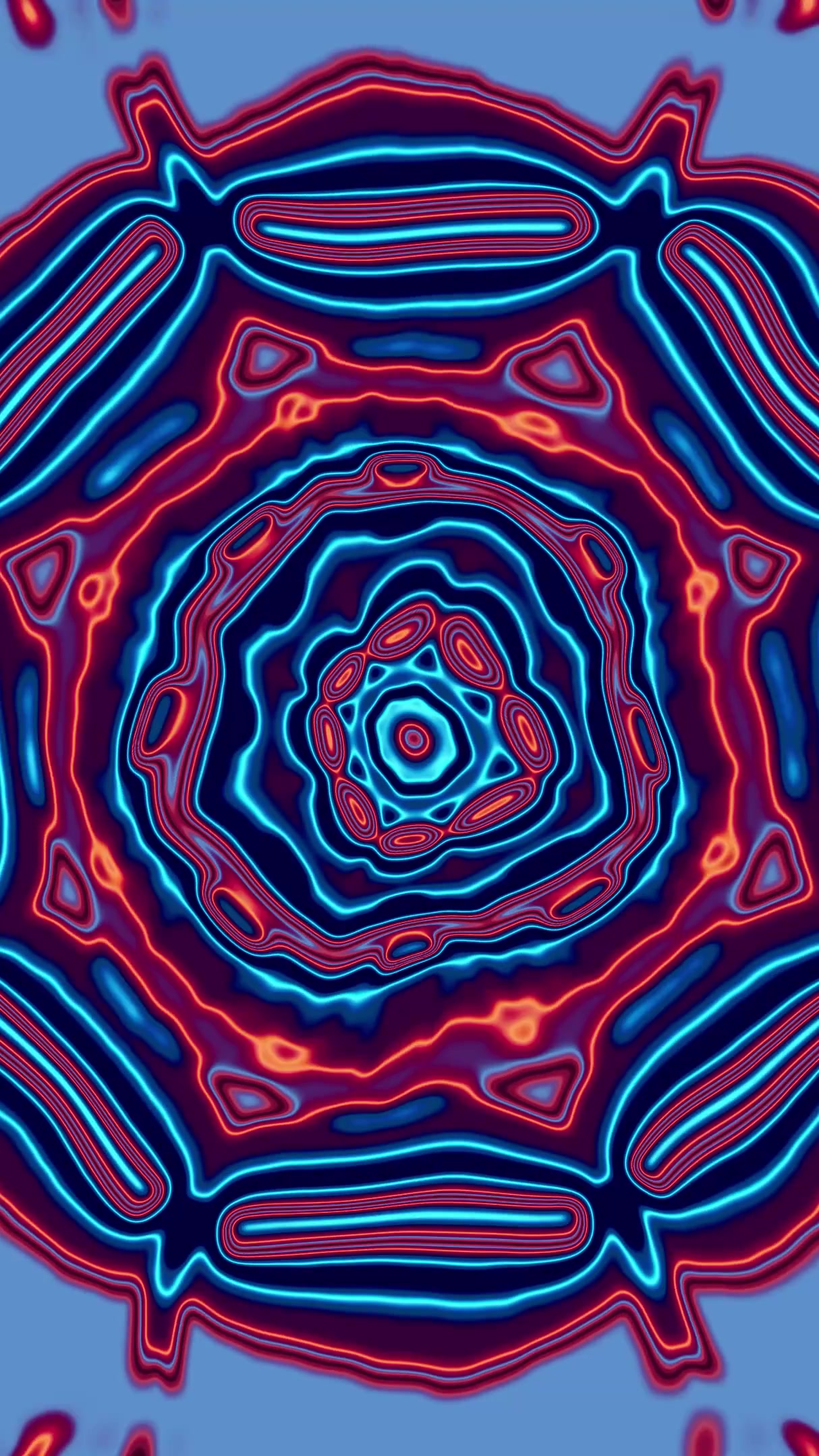 Seamless tunnel video vj loop screensaver with intricate patterns in vibrant colors