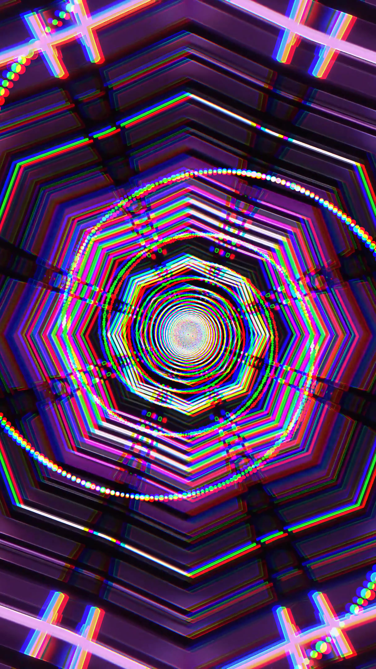 Colorful tunnel video loop with vibrant neon patterns creating a