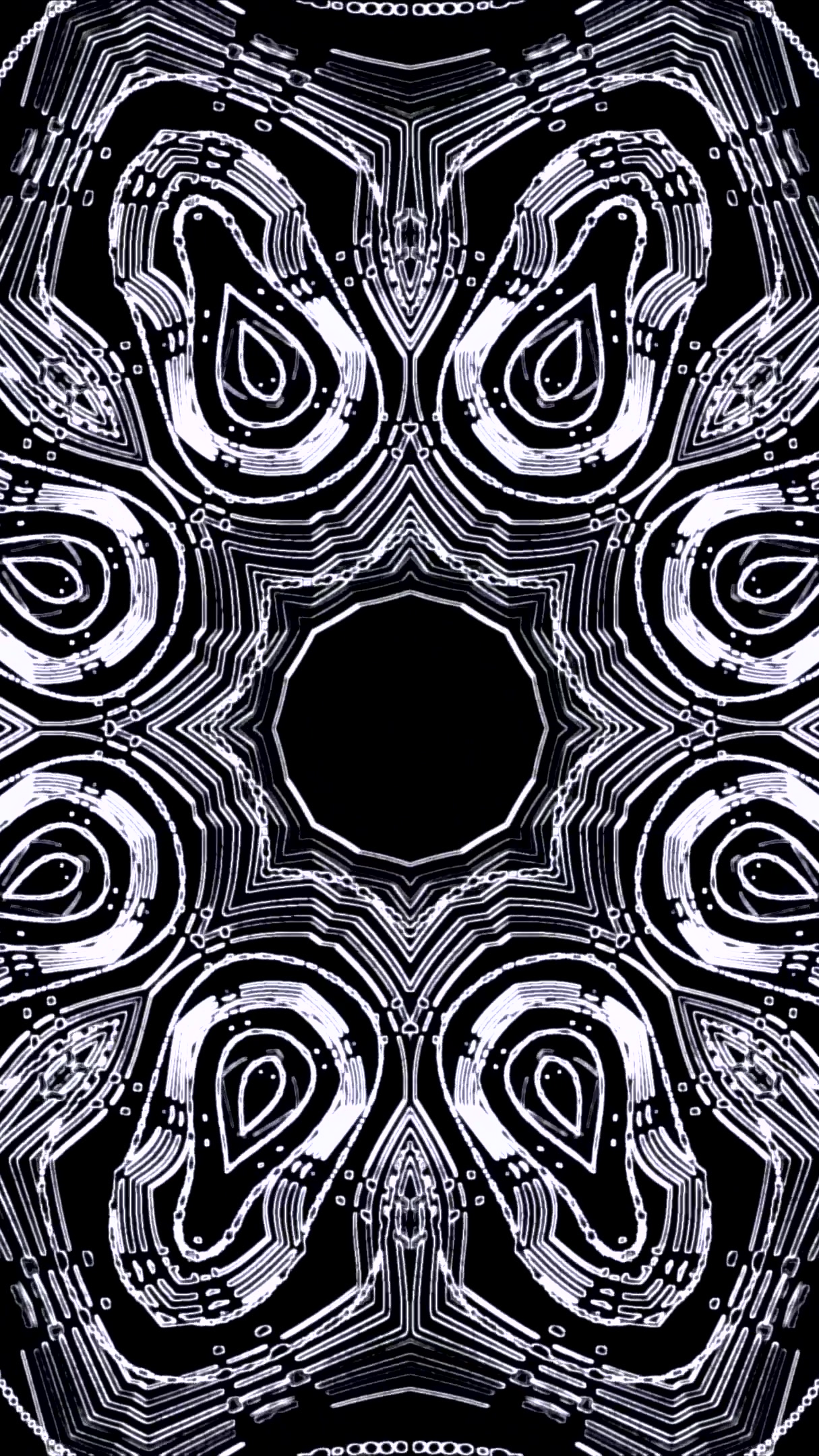 Dynamic tunnel video vj loop screensaver showcasing intricate patterns and seamless transitions in black and white tones