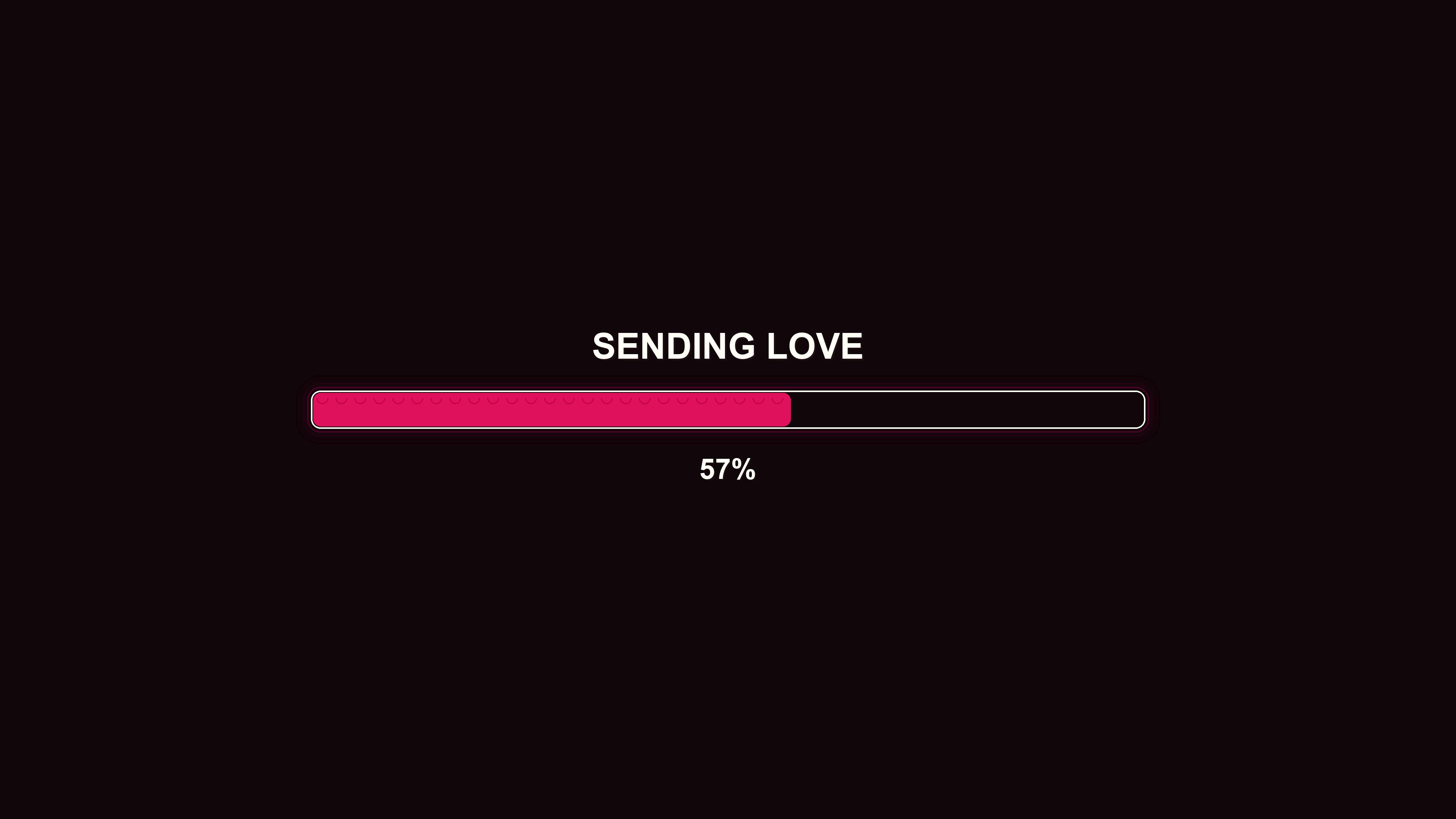 Progress bar shows sending love animation at completion point during a digital interaction on a dark background