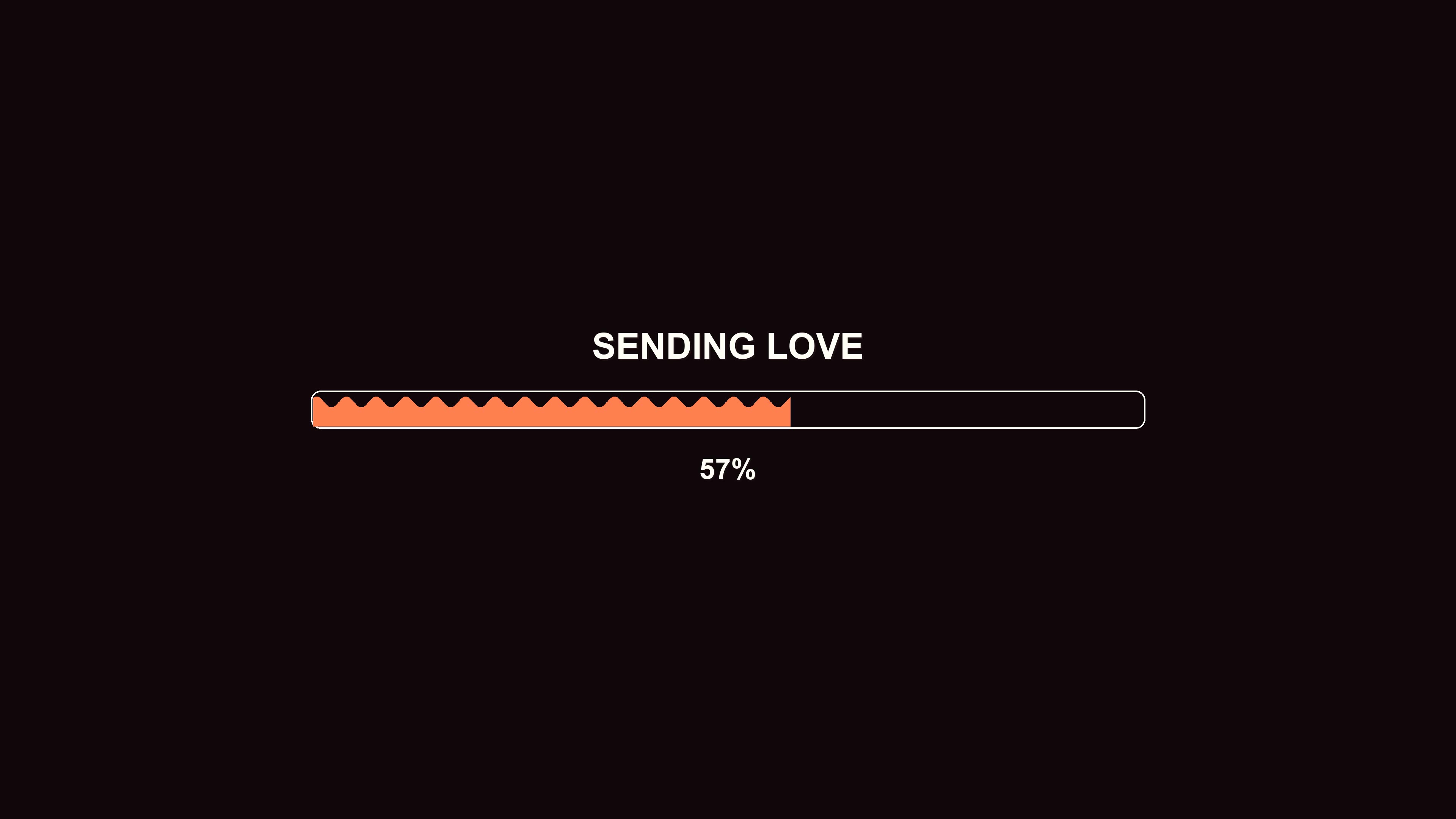 Progress bar animation showing sending love completing at 100 percent