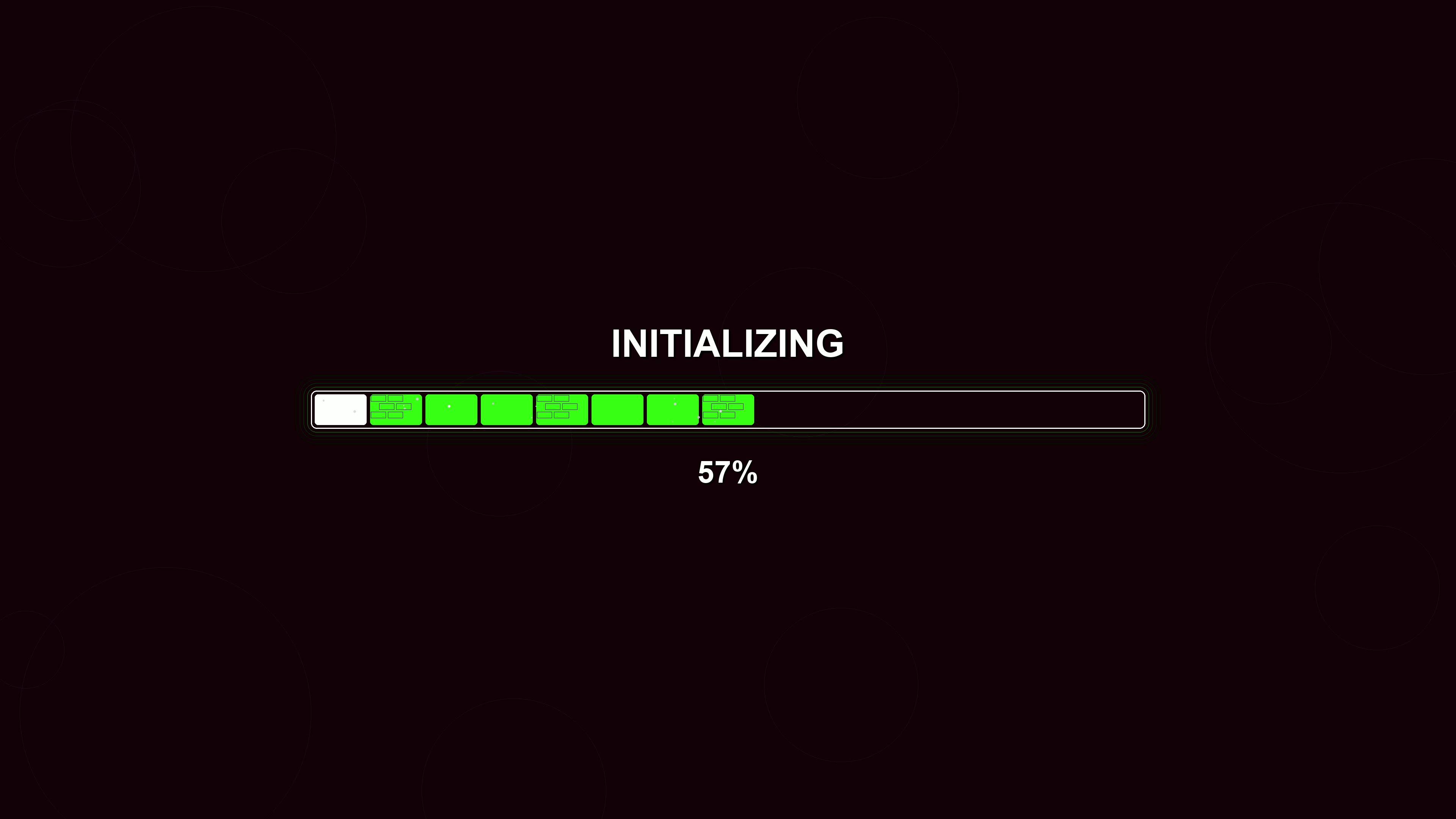Modern style loading animation shows progress bar with text indicating initializing status at 100 percent completion